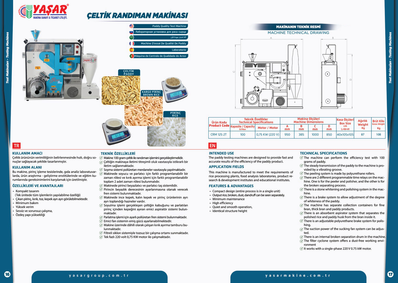 Çeltik Randıman Makinası katalog sayfası