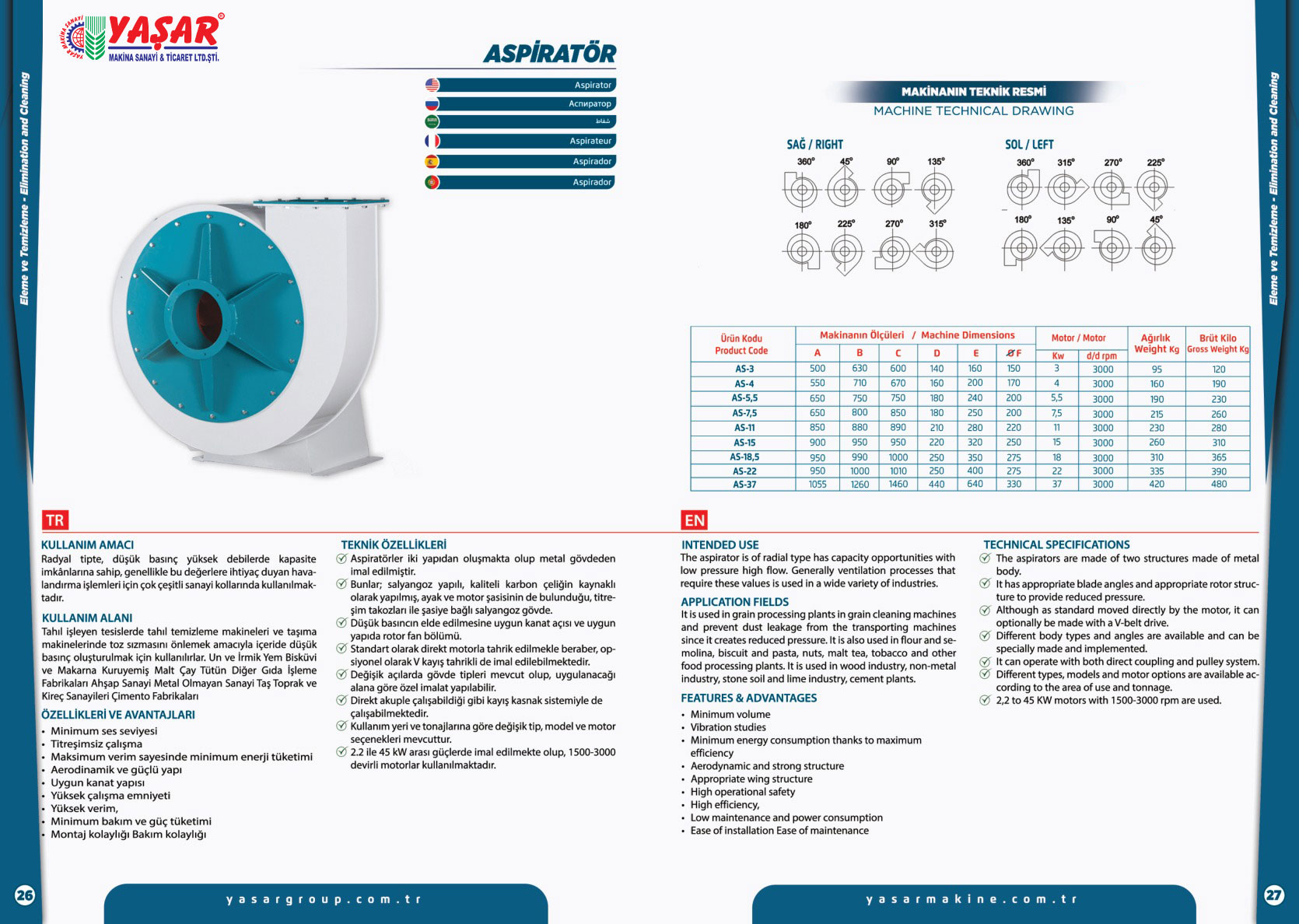 Aspiratör katalog sayfası